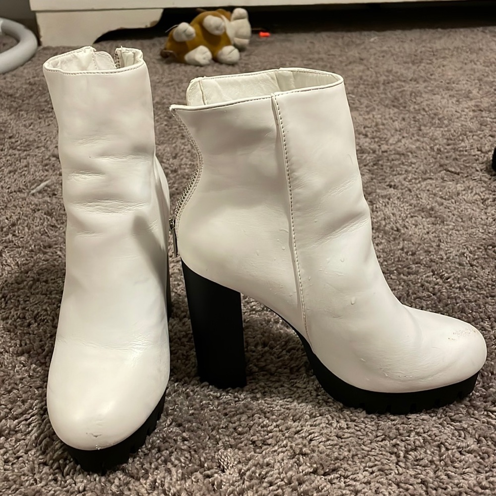 Fashion nova white chunky boots